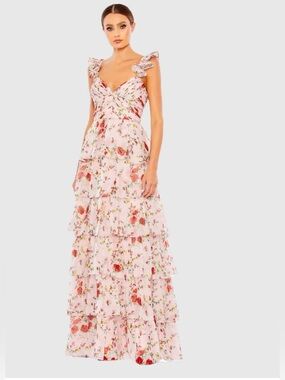 mac duggal chain halter keyhole-cutout a-line maxi dress New Mac Duggal Chain Trim Keyhole Halter Neck A Line Gown In Beige Sz 8 $298